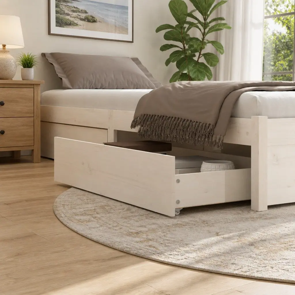 Under Bed Storage Drawers Solid Pine Wood White 4 Piece