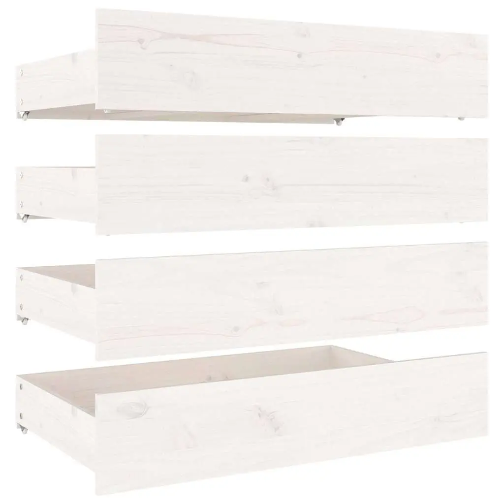Under Bed Storage Drawers Solid Pine Wood White 4 Piece