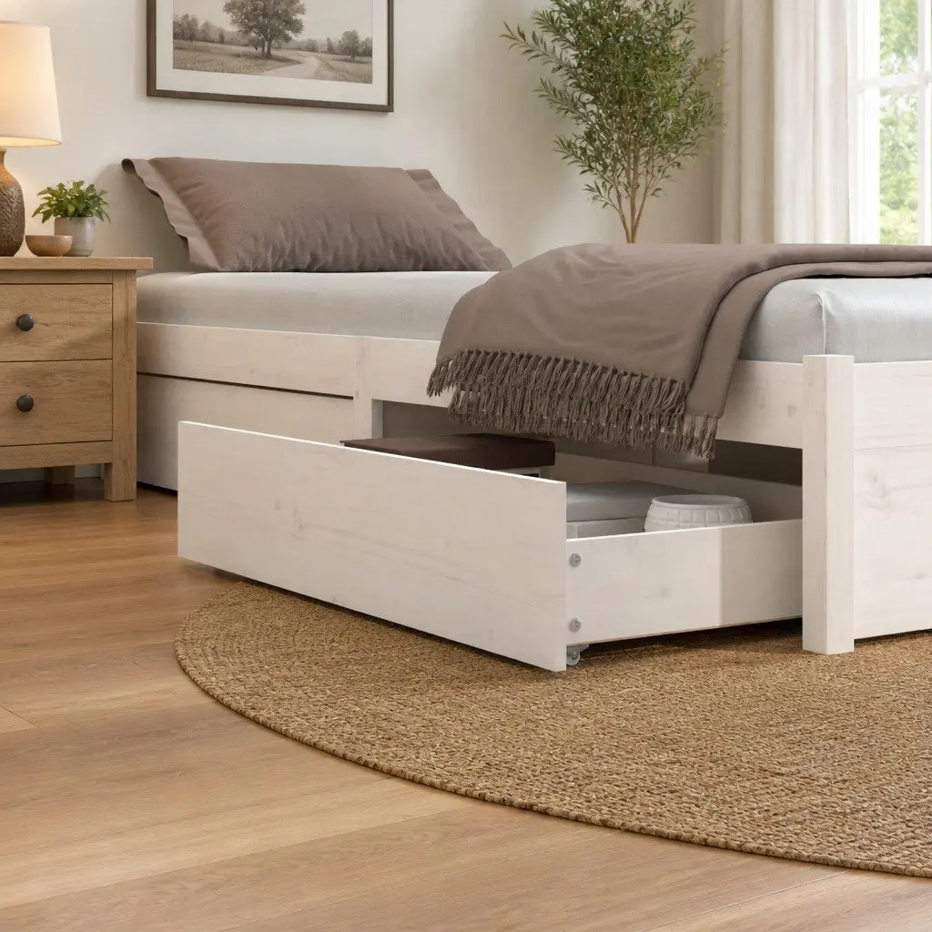 Under Bed Storage Drawers Solid Pine Wood White 4 Pieces