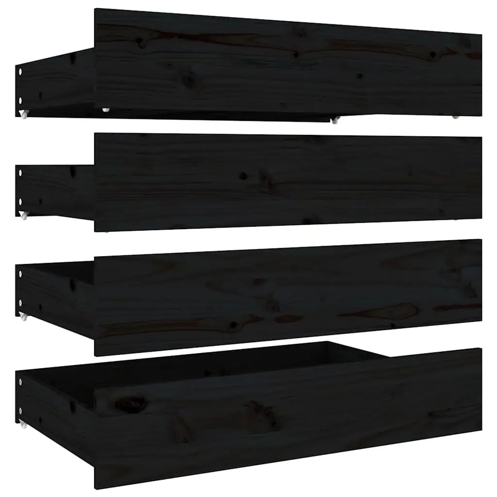 Under Bed Storage Drawers 4 Set Black Solid Pine Wood Bedroom Furniture