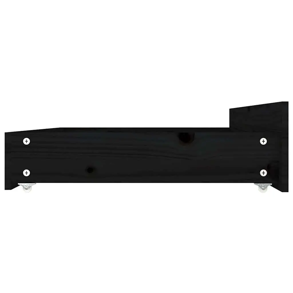 Under Bed Storage Drawers 4 Set Black Solid Pine Wood Bedroom Furniture