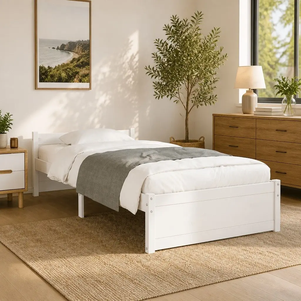 Solid Wood Bed Frame Single 90x190cm White Pine Bedroom Furniture
