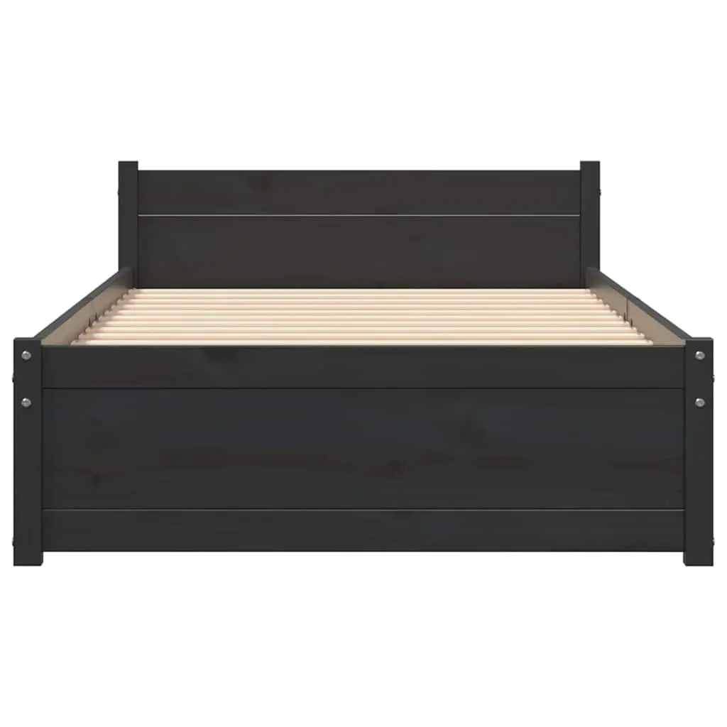 Single Bed Frame Black Solid Pine Wood 90x190 cm Modern Bedroom Furniture