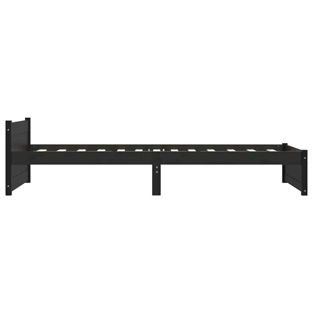 Single Bed Frame Black Solid Pine Wood 90x190 cm Modern Bedroom Furniture