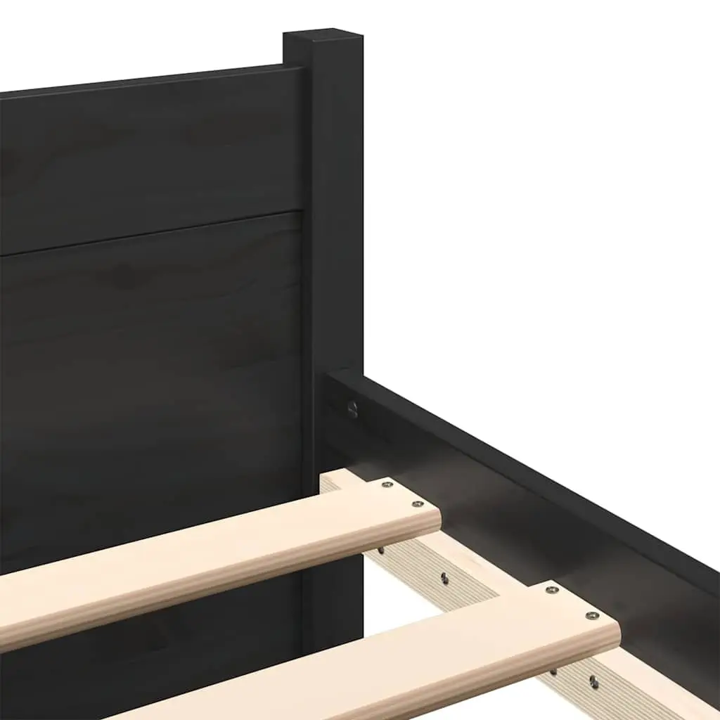 Single Bed Frame Black Solid Pine Wood 90x190 cm Modern Bedroom Furniture