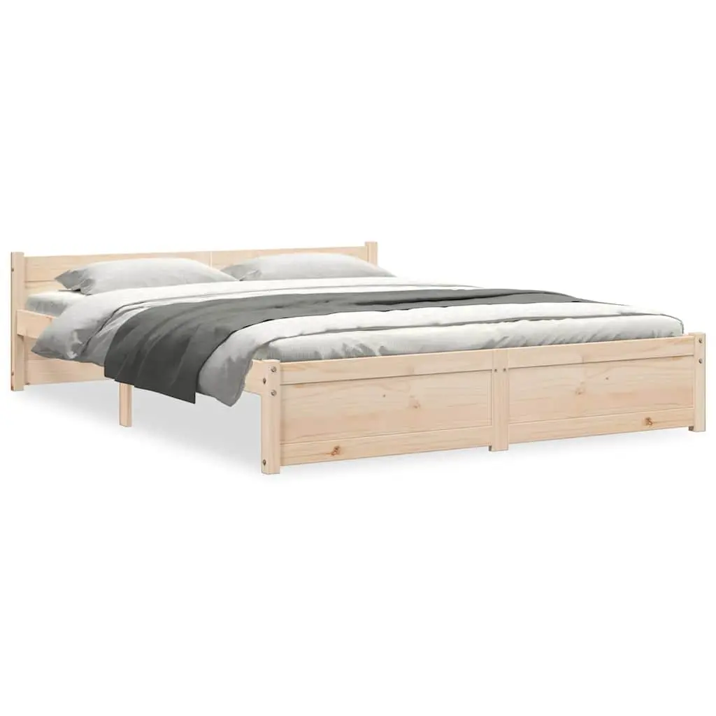 Solid Wood Bed Frame Slatted Base 135x190cm Brown Pine Wood