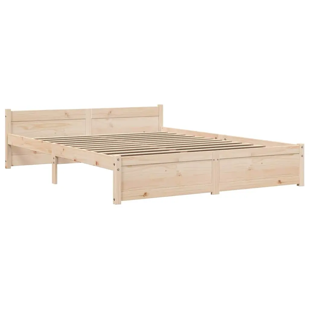 Solid Wood Bed Frame Slatted Base 135x190cm Brown Pine Wood
