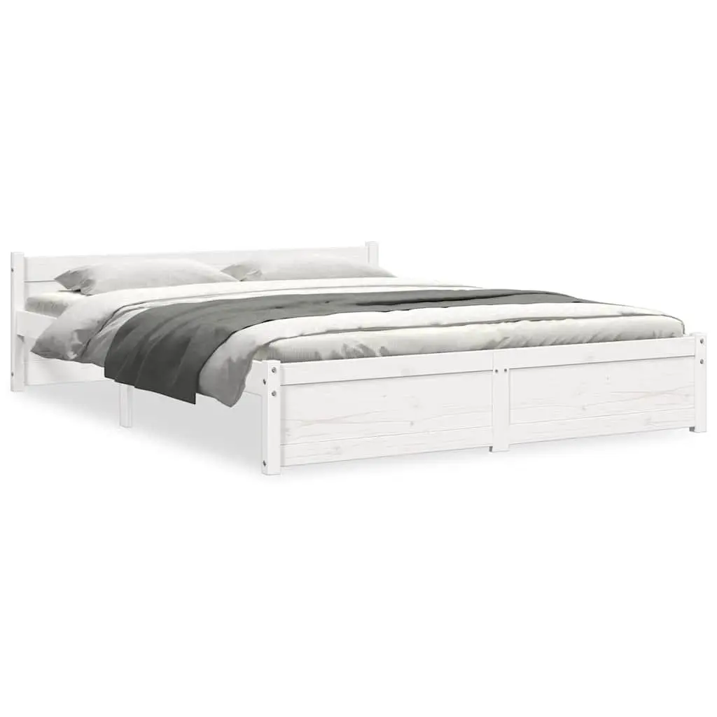 Wooden Bed Frame Solid Pine Wood 150x200 cm White Slatted Base Modern