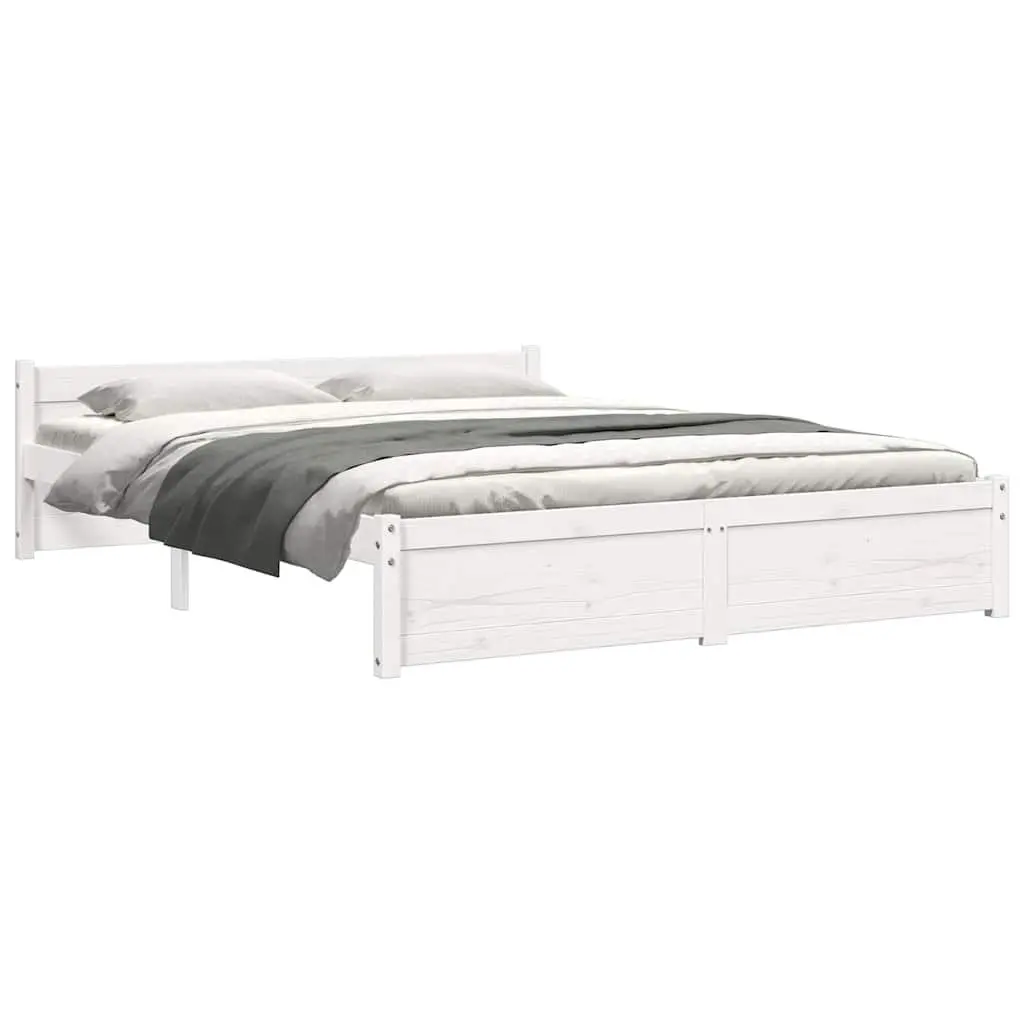 Wooden Bed Frame Solid Pine Wood 150x200 cm White Slatted Base Modern