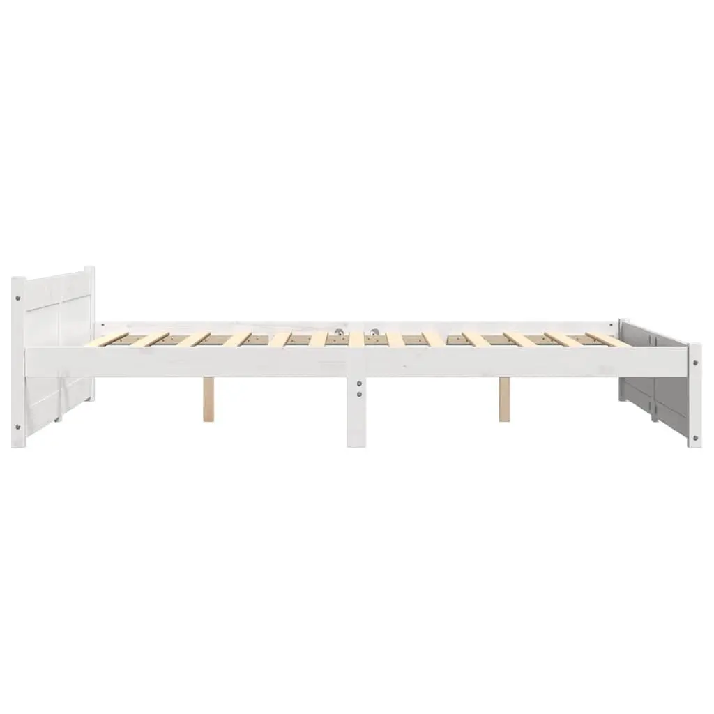 Wooden Bed Frame Solid Pine Wood 150x200 cm White Slatted Base Modern