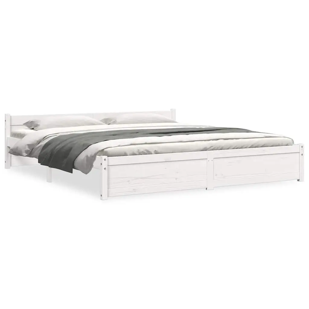 King Bed Frame Solid Pine Wood Slatted Base 183x203cm White Modern Bedroom Furniture
