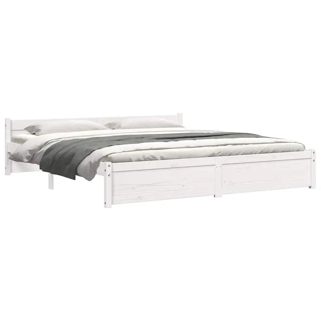 King Bed Frame Solid Pine Wood Slatted Base 183x203cm White Modern Bedroom Furniture