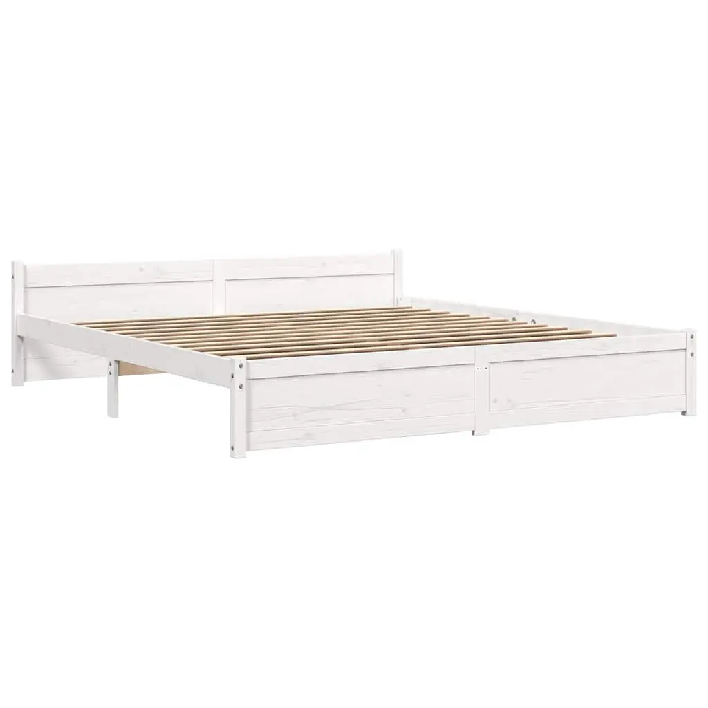 King Bed Frame Solid Pine Wood Slatted Base 183x203cm White Modern Bedroom Furniture