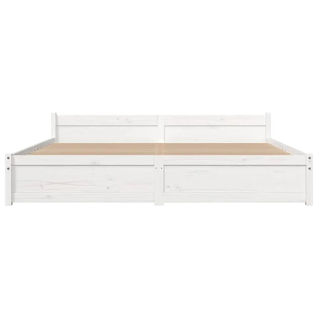 King Bed Frame Solid Pine Wood Slatted Base 183x203cm White Modern Bedroom Furniture