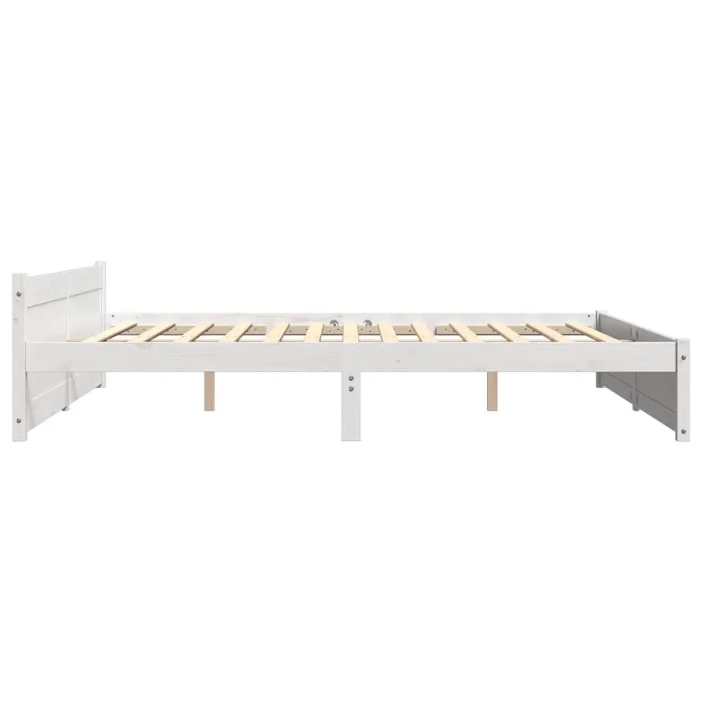 King Bed Frame Solid Pine Wood Slatted Base 183x203cm White Modern Bedroom Furniture