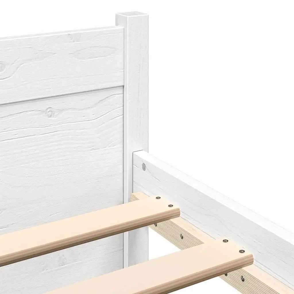 King Bed Frame Solid Pine Wood Slatted Base 183x203cm White Modern Bedroom Furniture