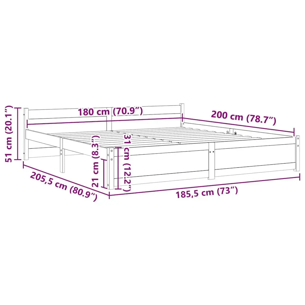 King Bed Frame Solid Pine Wood Slatted Base 183x203cm White Modern Bedroom Furniture