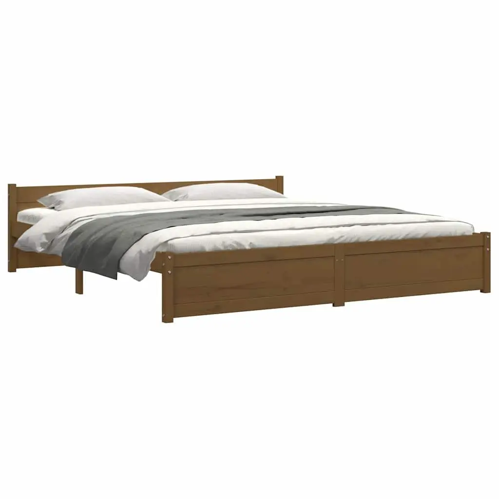 King Bed Frame 183x203cm Solid Wood Wooden Bedroom Furniture Honey Brown No