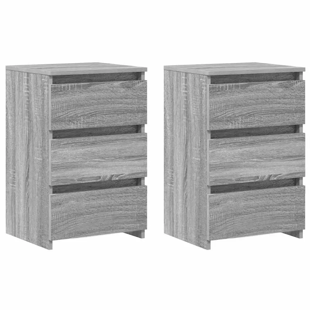 Bedside Tables Engineered Wood 2 Piece Grey Sonoma with 3 Drawer Storage