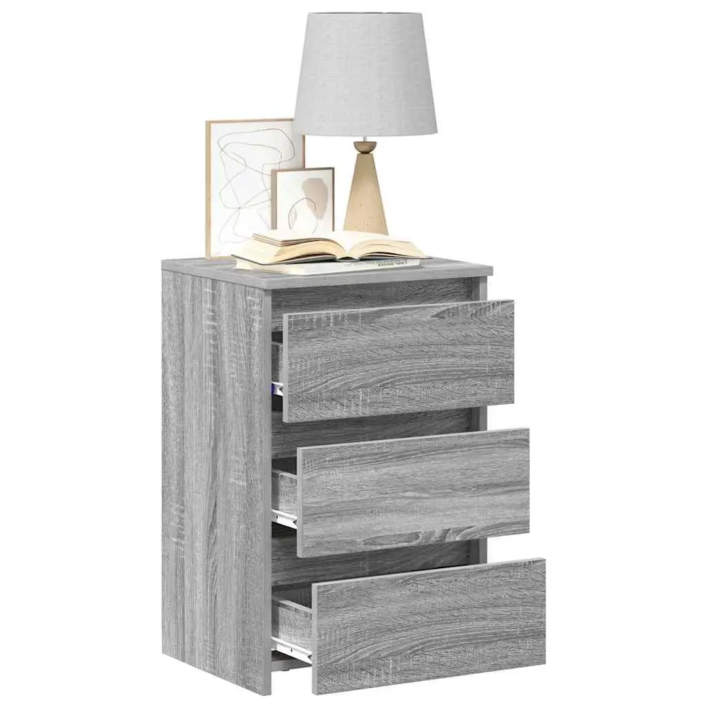 Bedside Tables Engineered Wood 2 Piece Grey Sonoma with 3 Drawer Storage