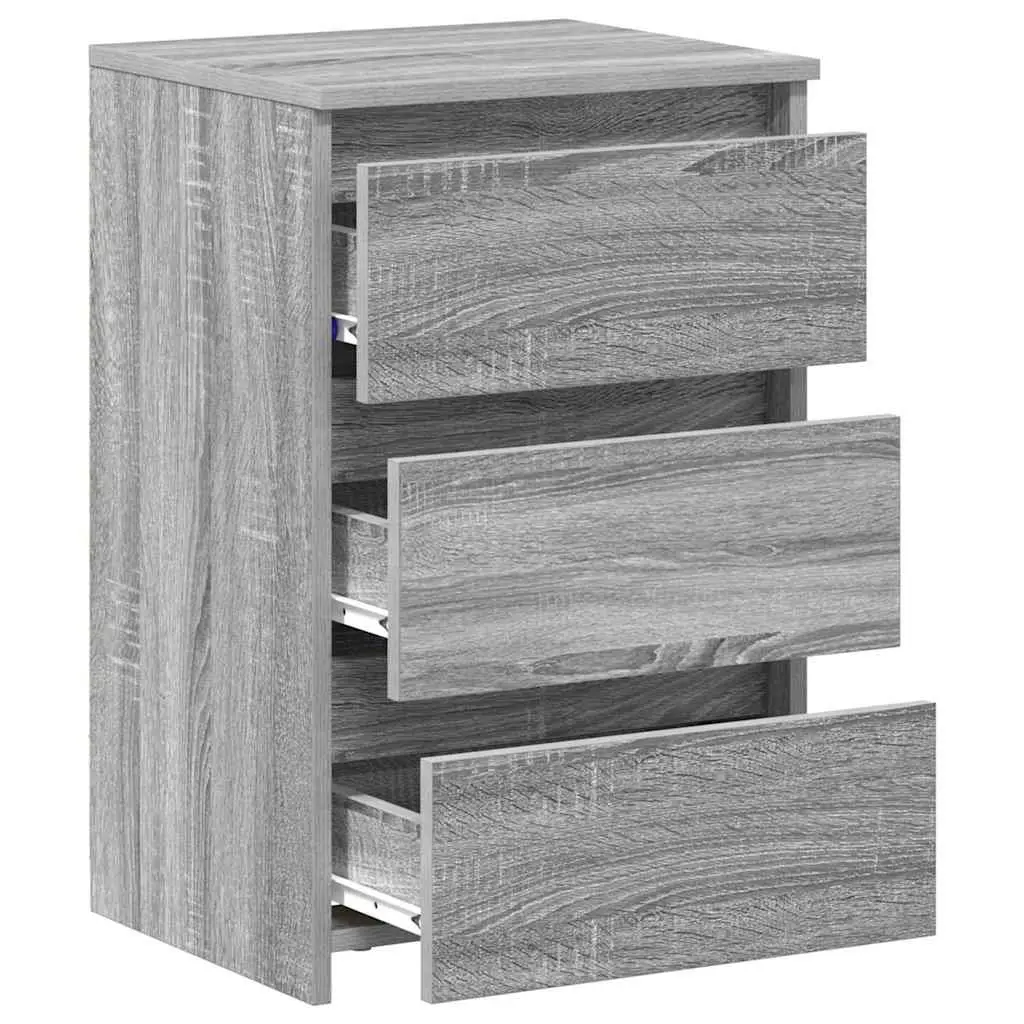 Bedside Tables Engineered Wood 2 Piece Grey Sonoma with 3 Drawer Storage