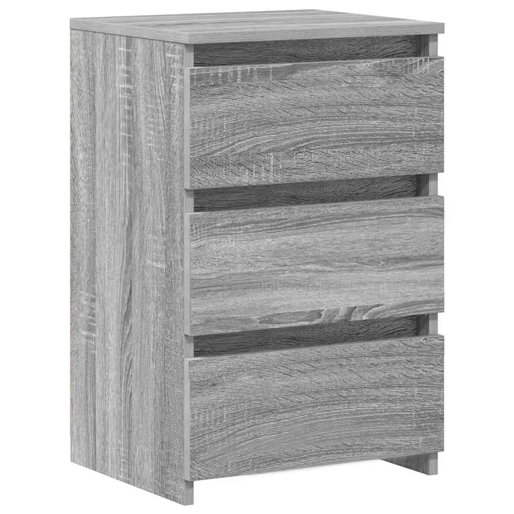 Bedside Tables Engineered Wood 2 Piece Grey Sonoma with 3 Drawer Storage