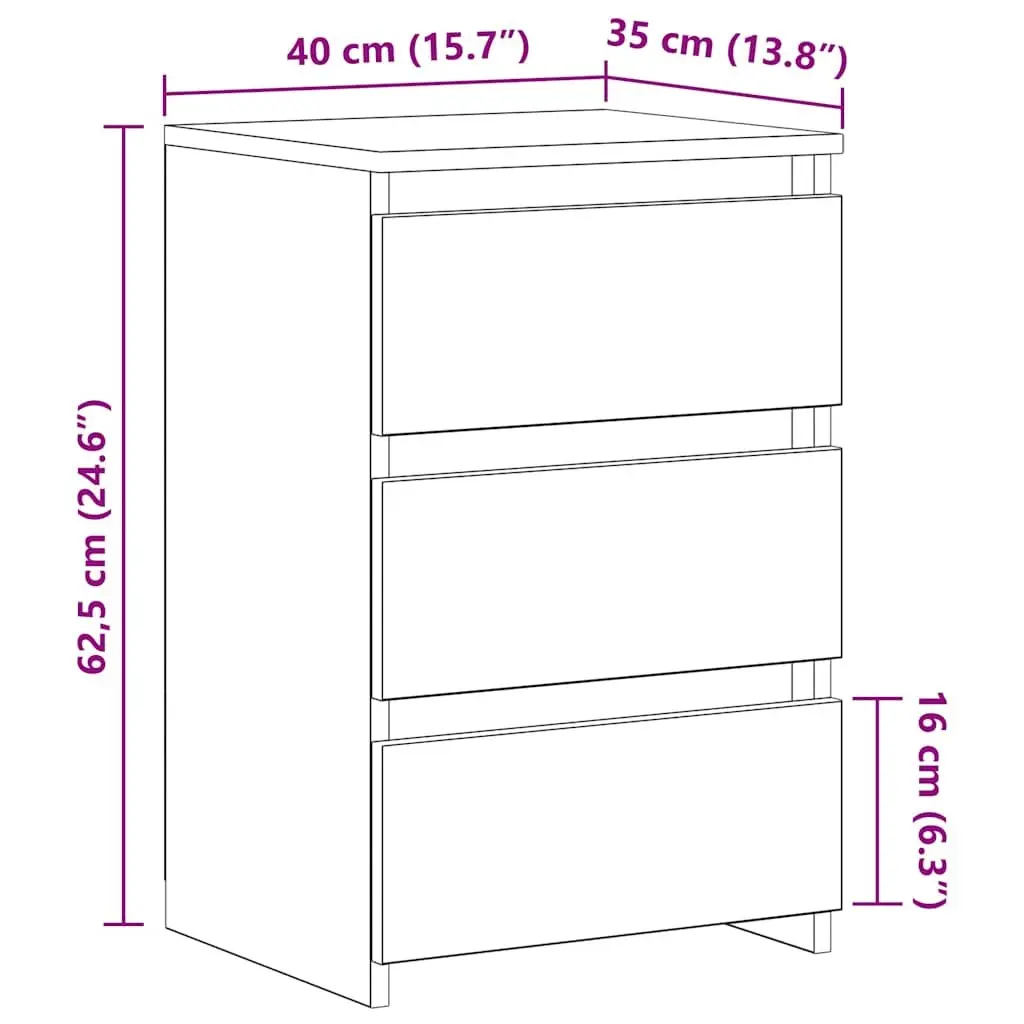 Bedside Tables Engineered Wood 2 Piece Grey Sonoma with 3 Drawer Storage