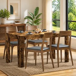 Dining Table Smoked Oak 140cm Engineered Wood Kitchen Furniture Modern Elegance