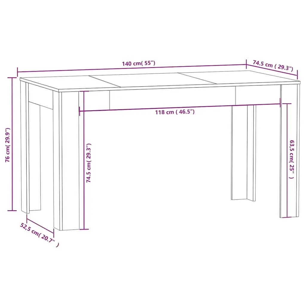 Dining Table Engineered Wood 140 x 74.5 x 76 cm Grey