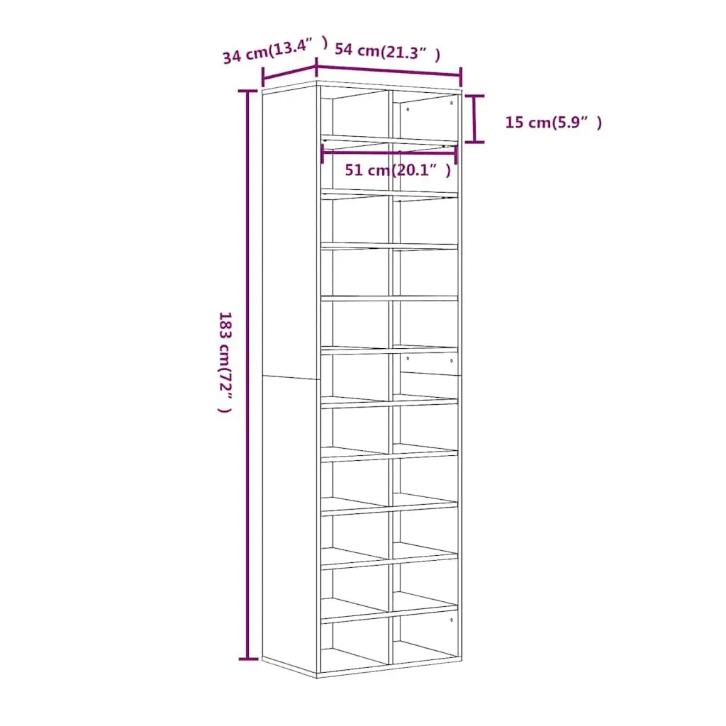 Shoe Cabinet Grey Sonoma 54x34x183 cm Storage Organiser Engineered Wood