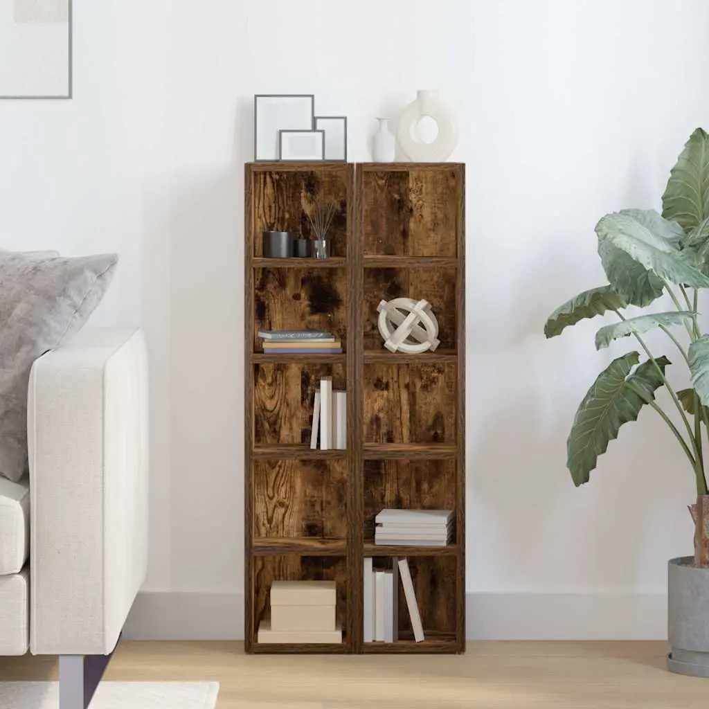 CD Storage Cabinet 2 Pieces Engineered Wood Smoked Oak 93.5cm Media Shelf Unit