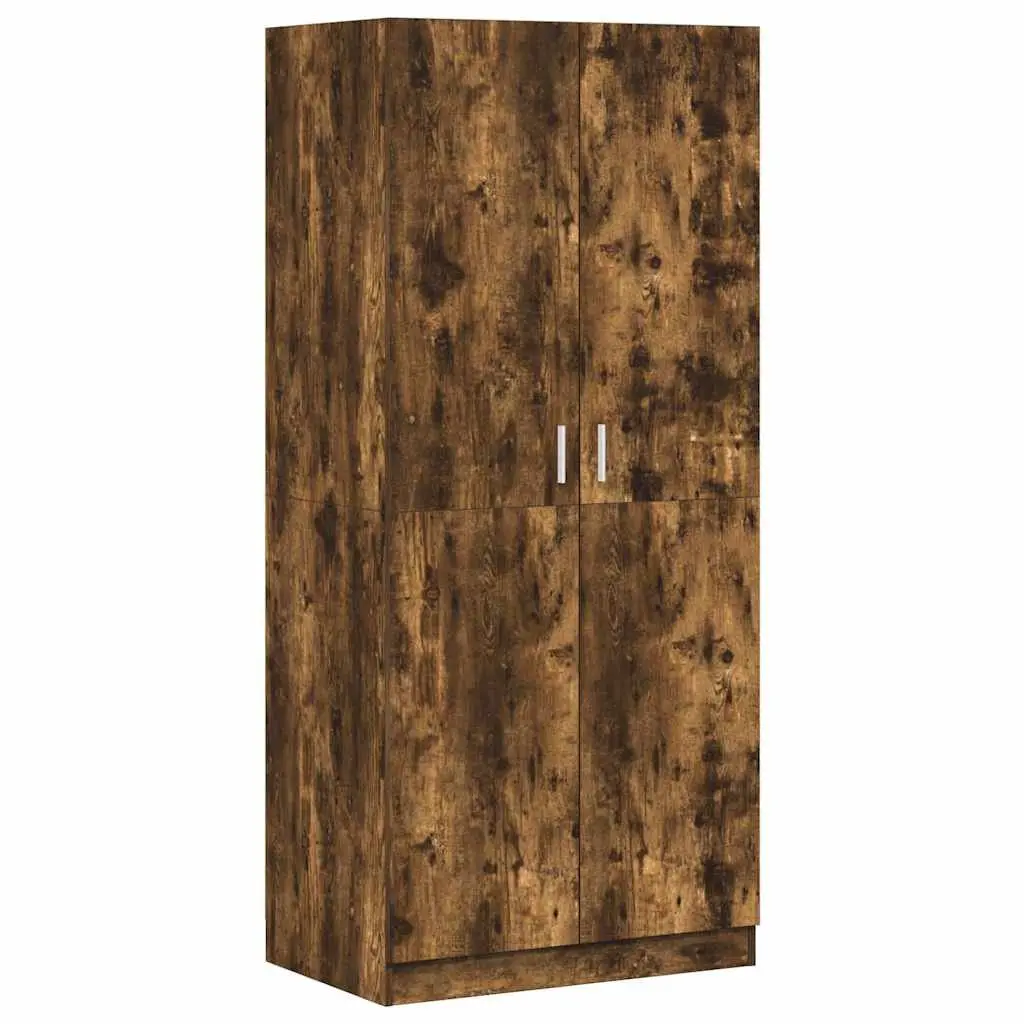 Smoked Oak Wardrobe Cupboard Engineered Wood 80x52x180 cm Storage Cabinet with Two Doors and Internal Hanging Rod