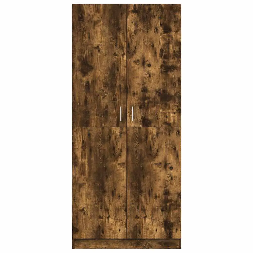 Smoked Oak Wardrobe Cupboard Engineered Wood 80x52x180 cm Storage Cabinet with Two Doors and Internal Hanging Rod