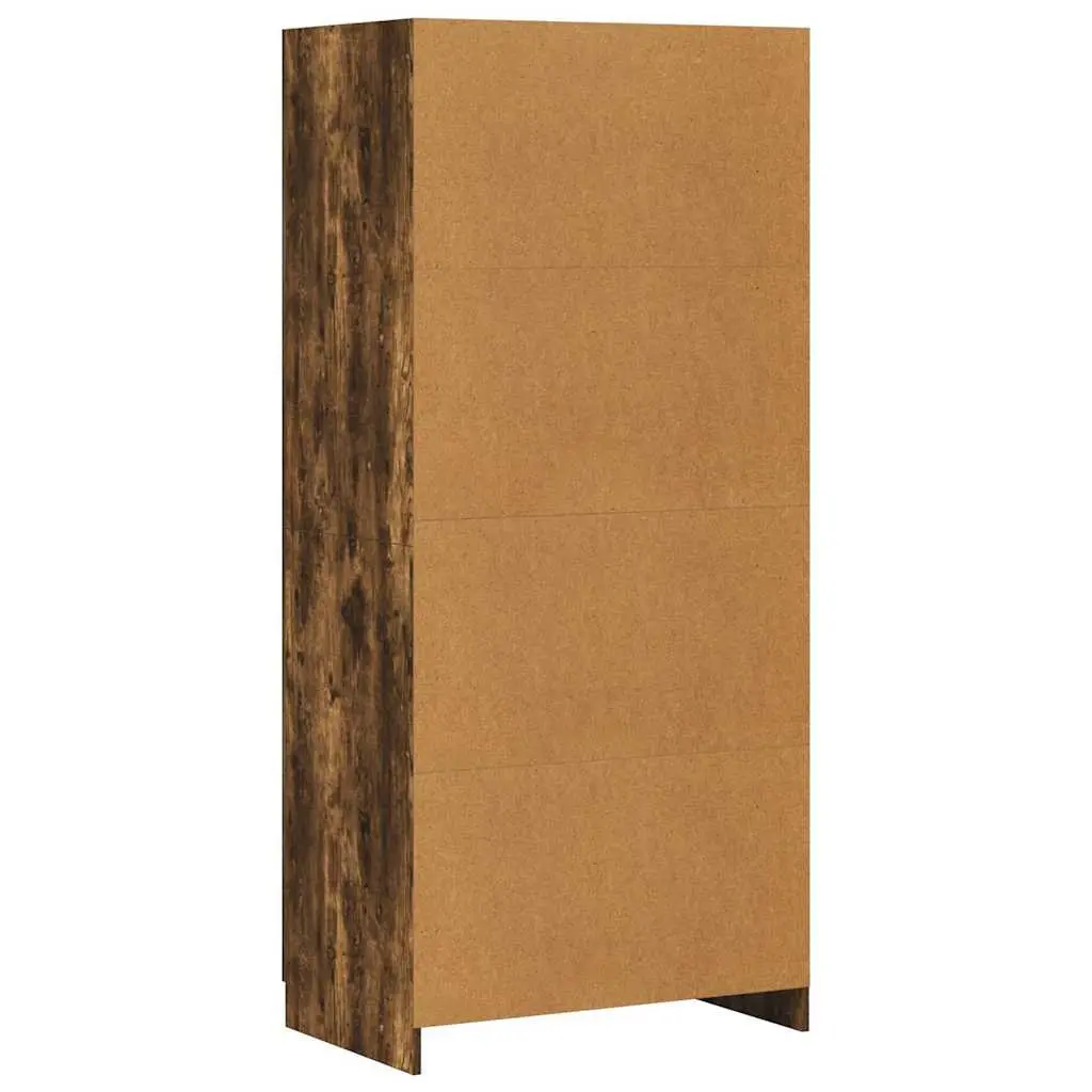 Smoked Oak Wardrobe Cupboard Engineered Wood 80x52x180 cm Storage Cabinet with Two Doors and Internal Hanging Rod