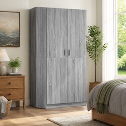 Functional Grey Storage Wardrobe with Hanging Rod