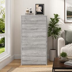 Sideboard with 6 Drawers Grey Storage Cabinet Cupboard Engineered Wood Furniture