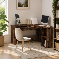 L-Shaped Corner Desk Modern Office Workstation Engineered Wood Brown Study Table