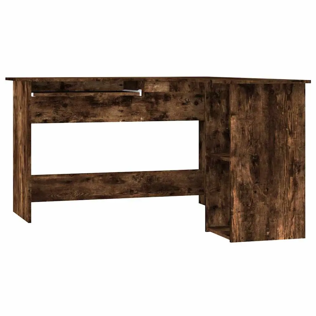 L Shaped Desk Engineered Wood Brown 120x140cm Modern Workstation with Sliding Keyboard Section and 2 Open Shelves