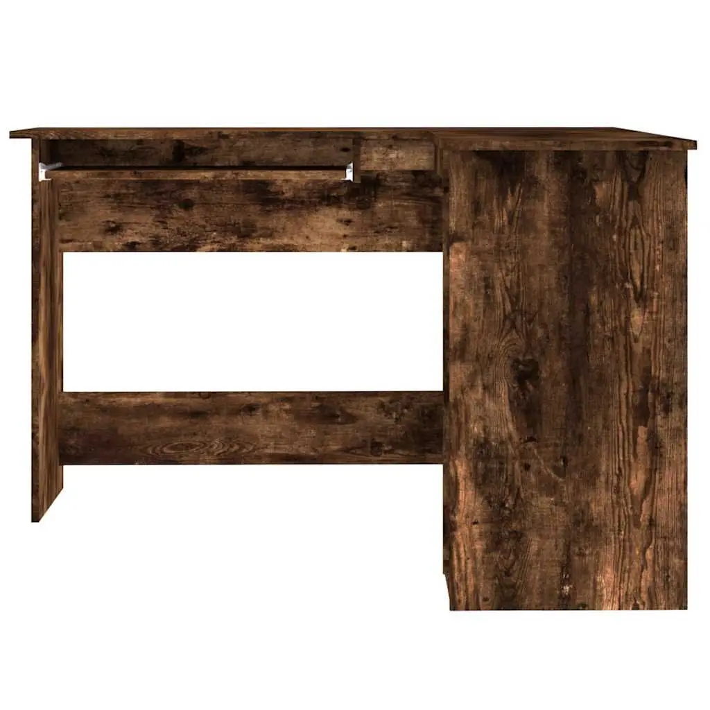 L Shaped Desk Engineered Wood Brown 120x140cm Modern Workstation with Sliding Keyboard Section and 2 Open Shelves