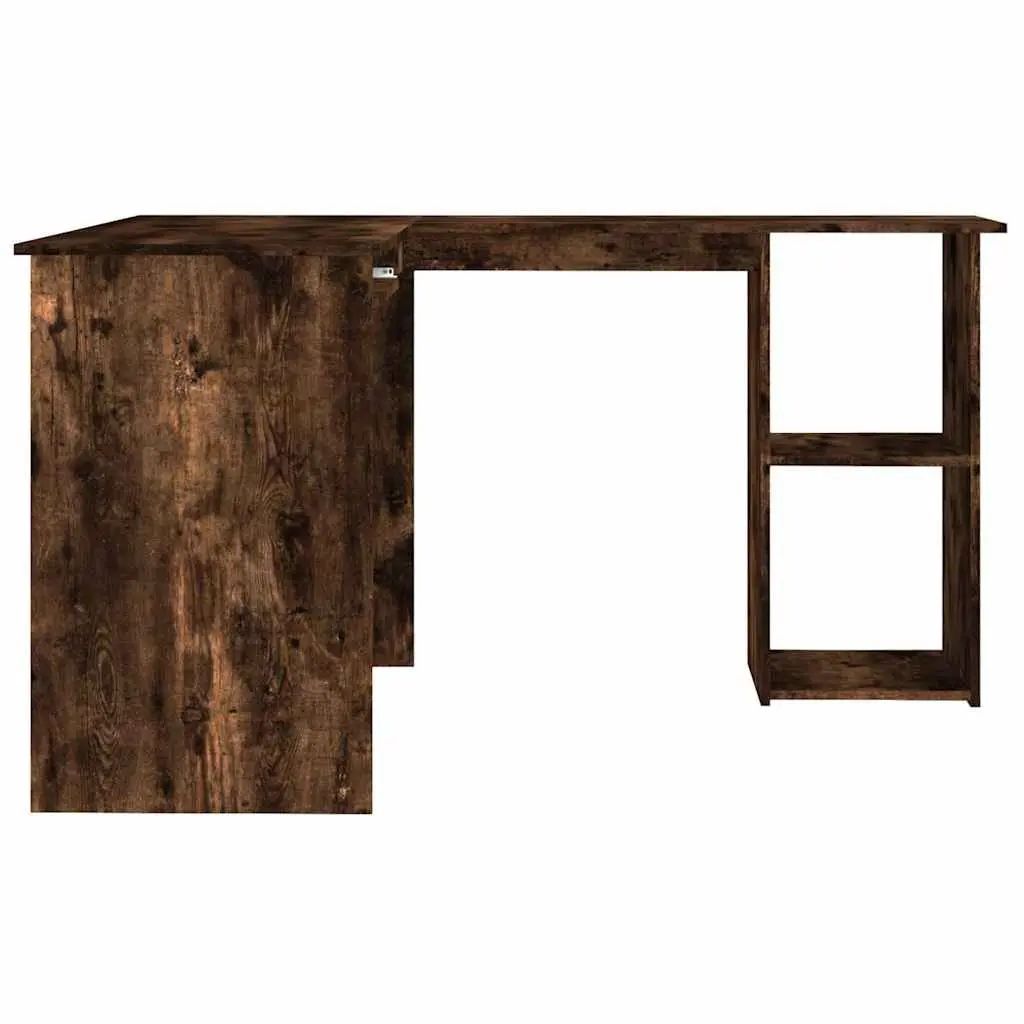 L Shaped Desk Engineered Wood Brown 120x140cm Modern Workstation with Sliding Keyboard Section and 2 Open Shelves
