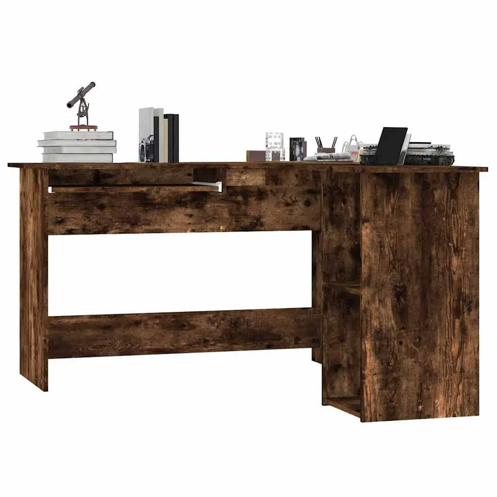 L Shaped Desk Engineered Wood Brown 120x140cm Modern Workstation with Sliding Keyboard Section and 2 Open Shelves
