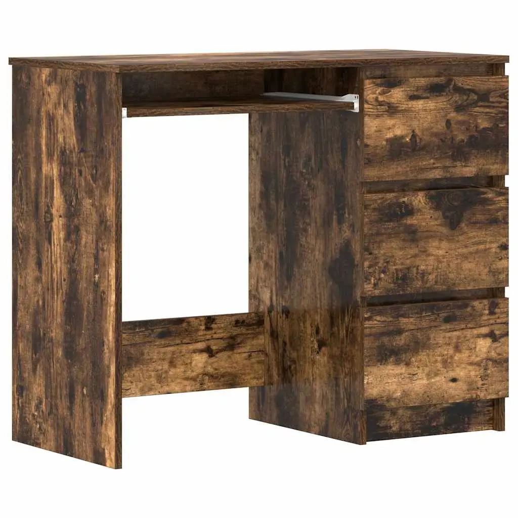 Brown Office Desk Engineered Wood Storage Drawers Study Workstation 90x45x76cm