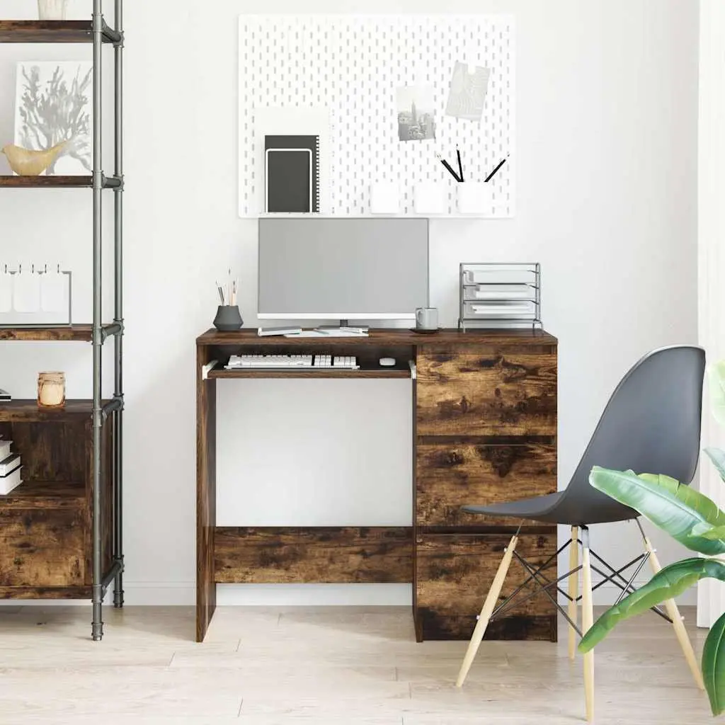 Brown Office Desk Engineered Wood Storage Drawers Study Workstation 90x45x76cm