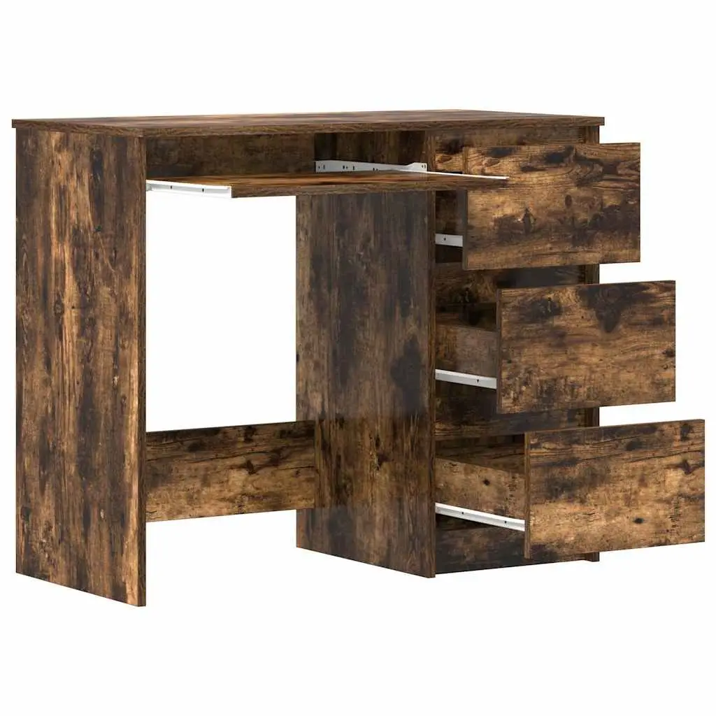 Brown Office Desk Engineered Wood Storage Drawers Study Workstation 90x45x76cm