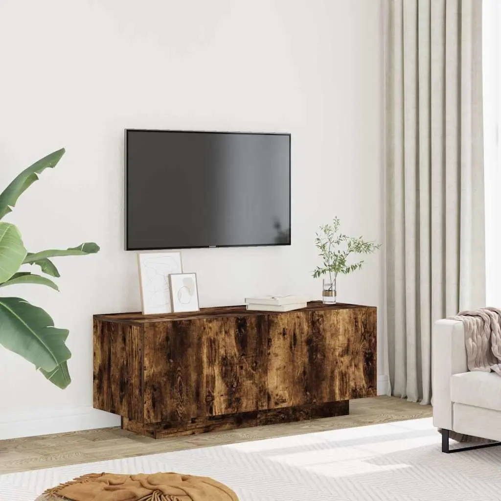 TV Cabinet Brown Engineered Wood Media Storage Unit Compartments Doors