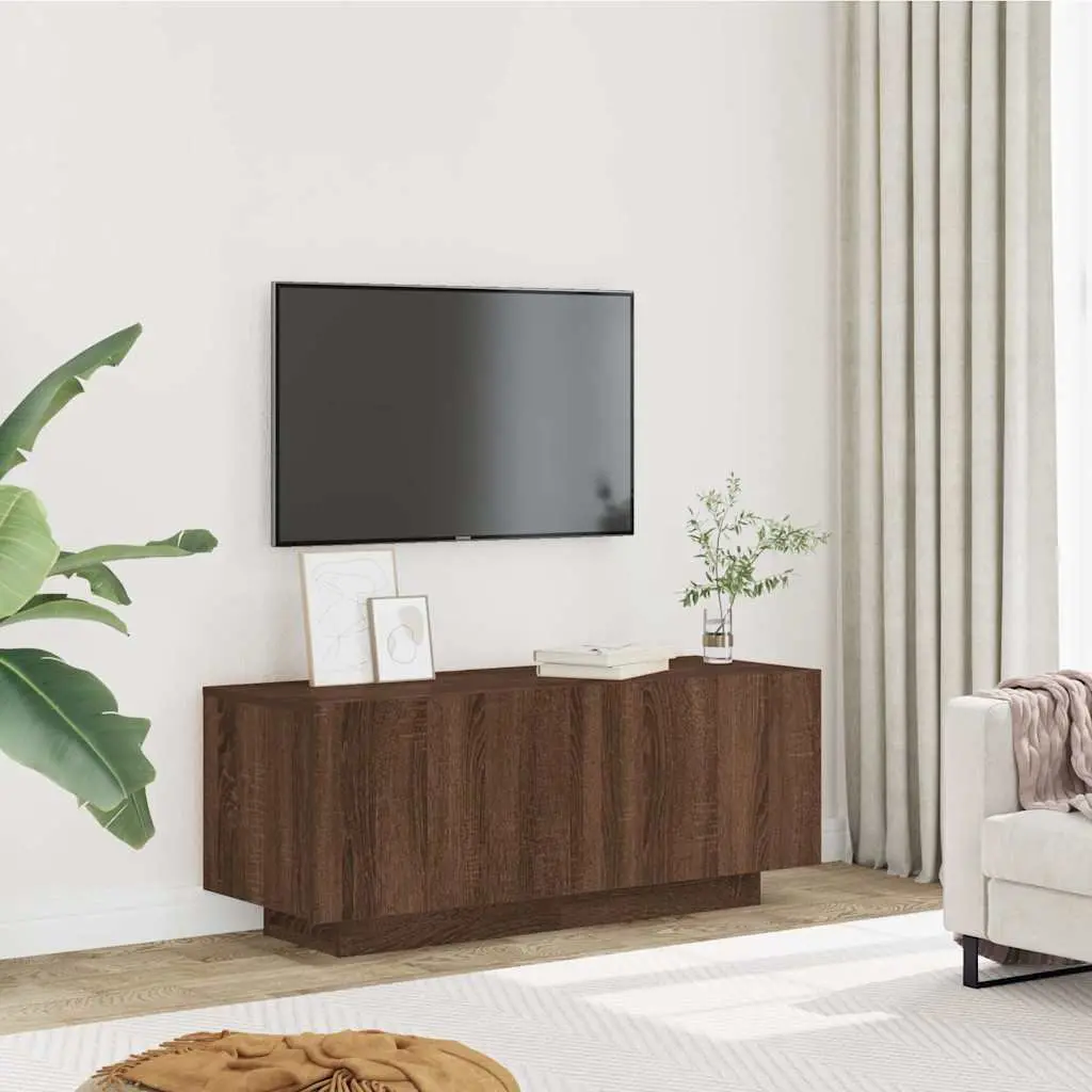 Brown Oak TV Cabinet Engineered Wood Storage Unit 100x35x40 cm Two Compartments