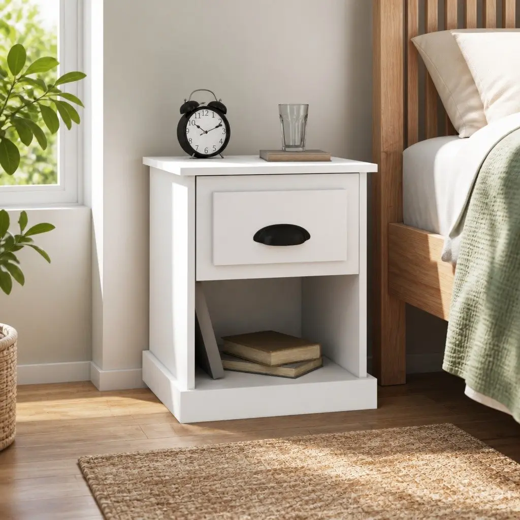 Bedside Cabinet Engineered Wood 39 x 39 x 47.5 cm White