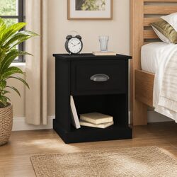 Bedside Cabinet Black 39x39x47.5 cm Engineered Wood Nightstand Storage Drawer