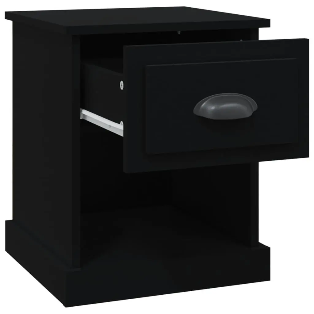 Black Bedside Table Engineered Wood 39x39x47.5 cm Nightstand Storage Drawer