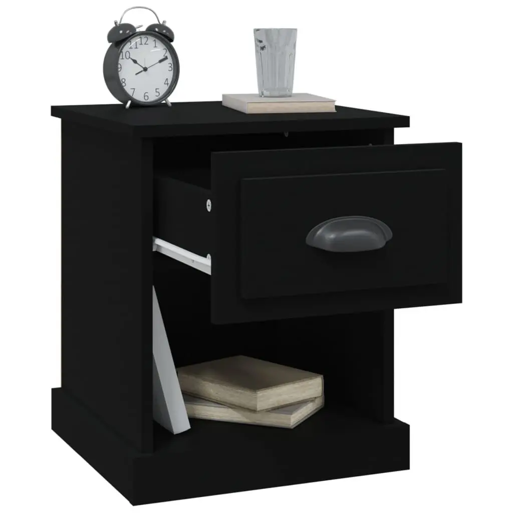 Black Bedside Table Engineered Wood 39x39x47.5 cm Nightstand Storage Drawer